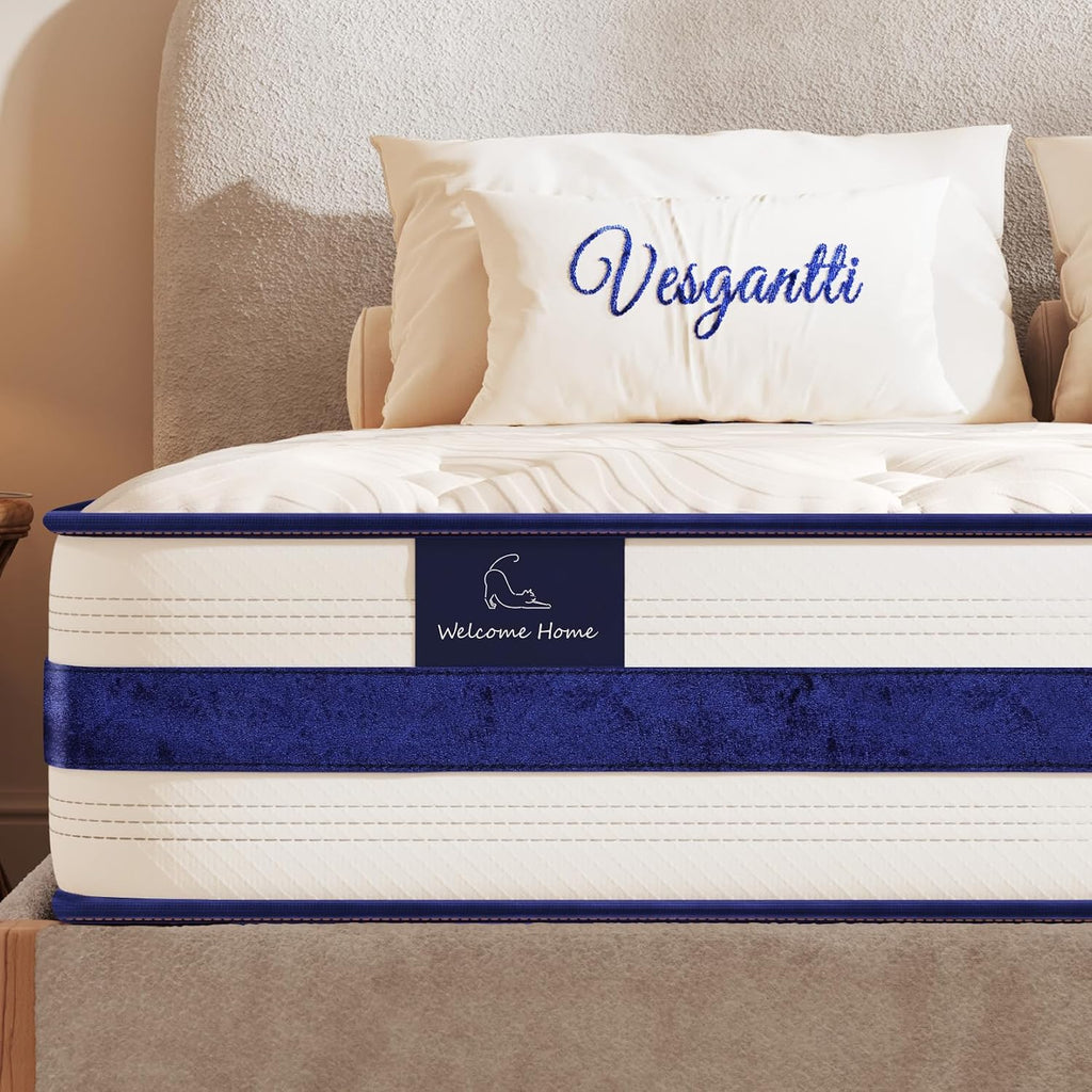Vesgantti Full Size Mattress, 12 Inch Hybrid Innerspring Mattress in a Box with Memory Foam, Support & Pressure Relief, Medium Firm Feel for Adults(Full Size)