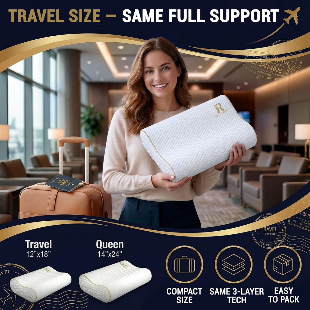 Royal Therapy 2-Pack Travel Memory Foam Pillow, Camping, Cervical for Pain, Contour, Pillow for Neck and Shoulder, Neck