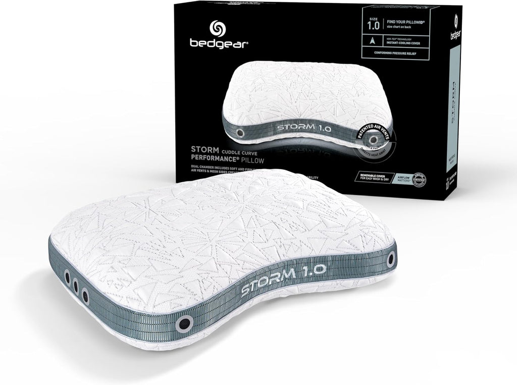 Bedgear Storm Cuddle Curve Performance Pillow, 1.0 Cooling Pillow for Side Sleepers, Medium Firm Support, Ver-Tex Cooling Cover, Air-X Mesh, Washable