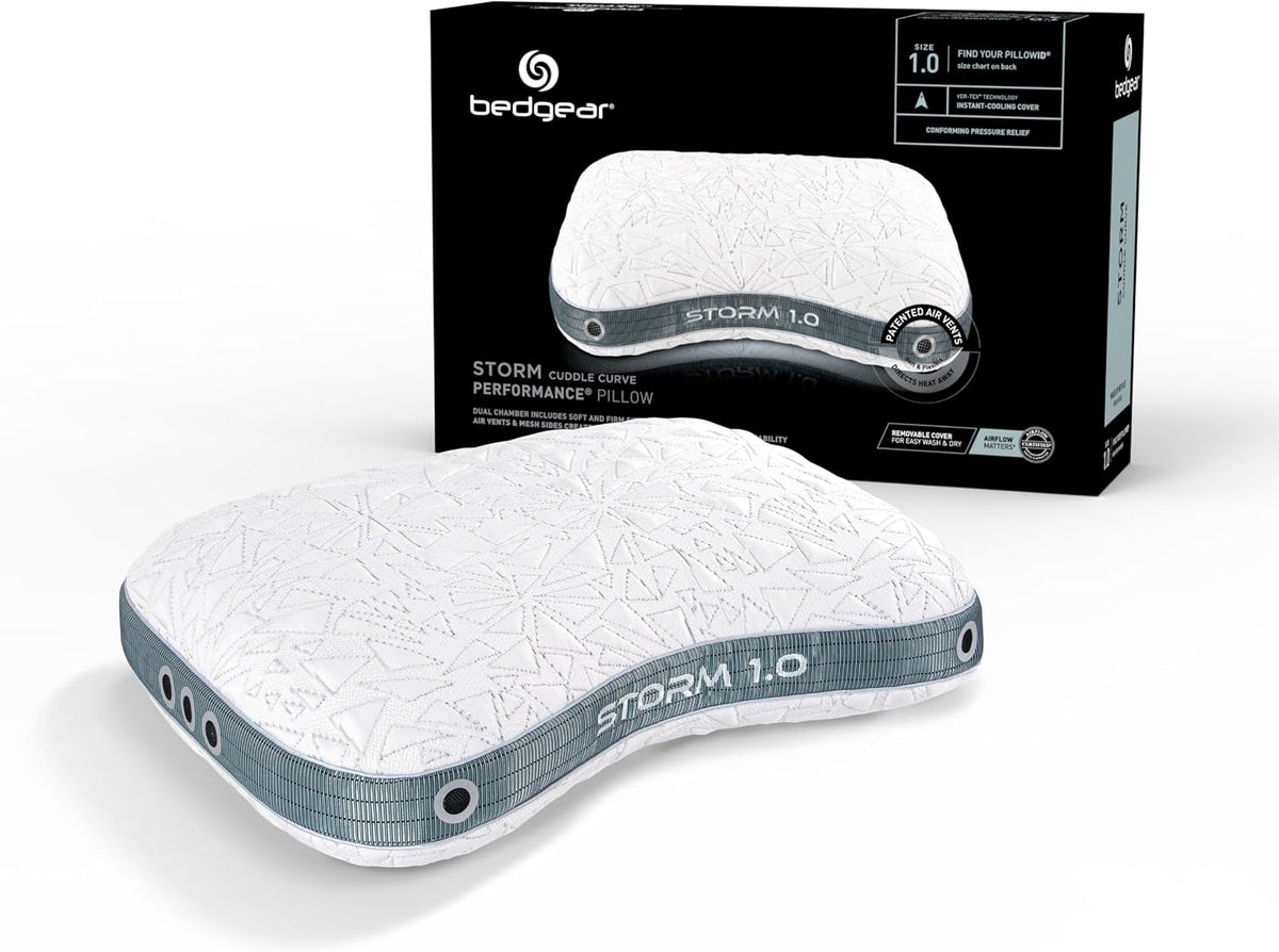 Bedgear Storm Cuddle Curve Performance Pillow, 1.0 Cooling Pillow for Side Sleepers, Medium Firm Support, Ver-Tex Cooling Cover, Air-X Mesh, Washable