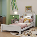 Twin Size Kids Bed, Twin Bed with Storage Bookcase & Headboard, Bed Frames with Rails & LED Motion Sensor Light, for Bedroom, for Boys & Girls, White