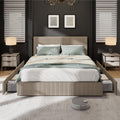 GarveeHome Bed Frame, Full Size Platform Bed Frame with 4 Storage Drawers, Upholstered Corduroy Channel Tufted Headboard Bed Frame with Strong Wooden Slat Support, No Box Spring Needed, Brown