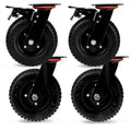 Iron Forge Tools 8 Inch Heavy Duty Swivel Knobby Casters Set of 4, 7-7/8'Diameter, Solid PU Knobby Tread Heavy Duty Caster Wheels, Swiveling Bases, Two Casters with Brakes, Two Without, Black & Red