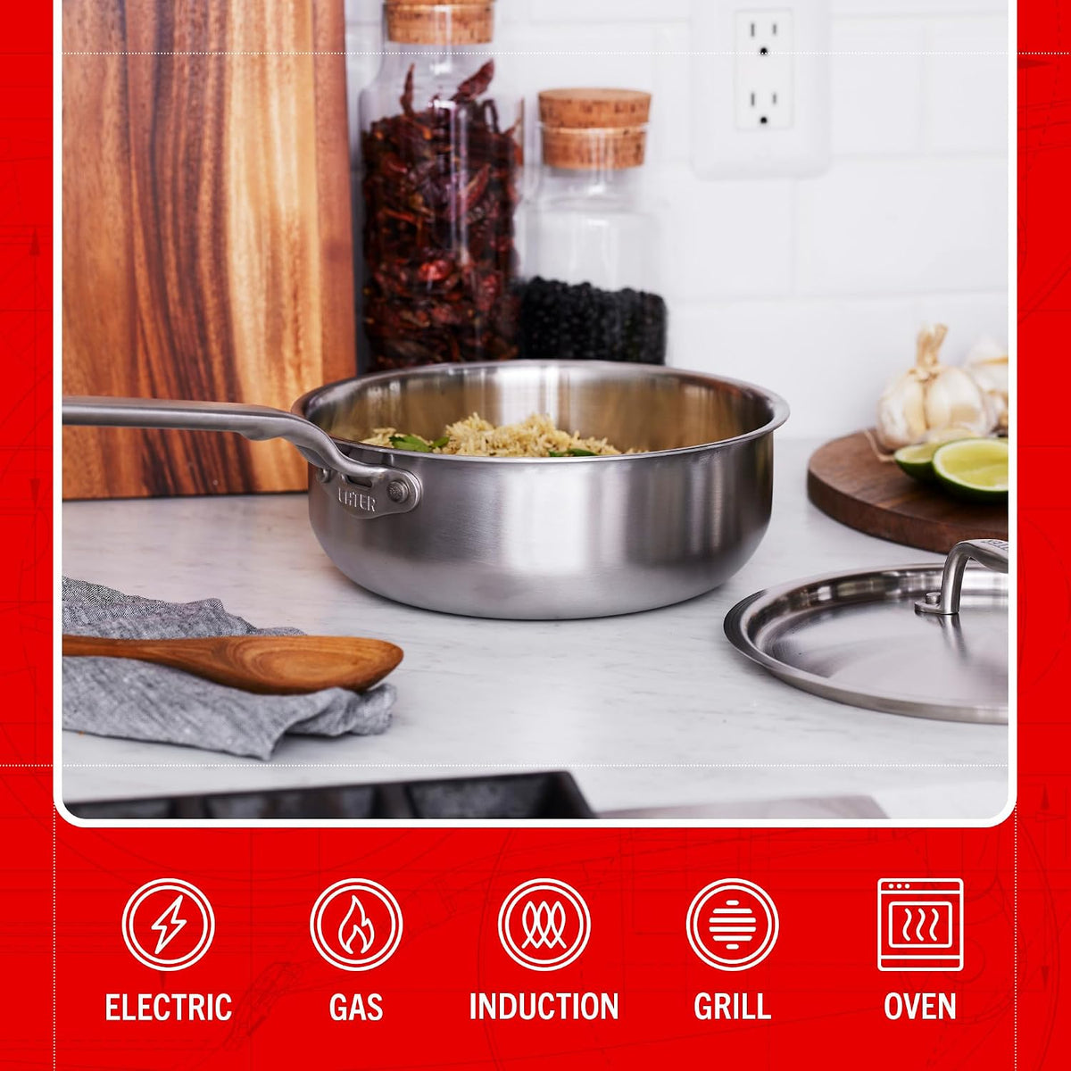 Heritage Steel x Eater 3 Quart Saucier with Lid | Made in USA | 5-Ply Fully Clad Stainless Steel Pan | Stay Cool Handle Design | Induction Capable & Non-Toxic Cookware