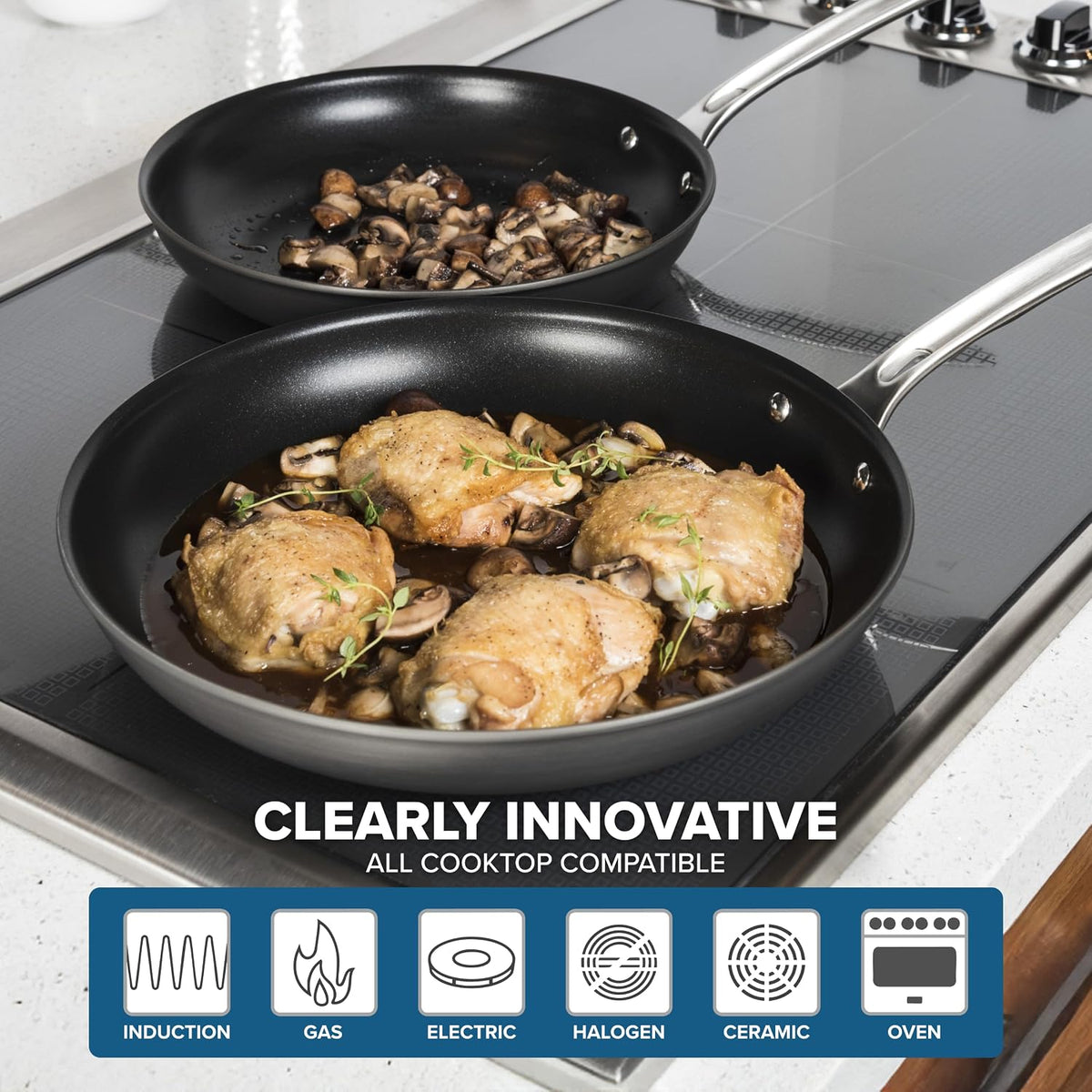 Viking Nonstick Frying Pans, 2 Piece Hard Anodized Kitchen Cookware, 10 and 12 Inch, Gray