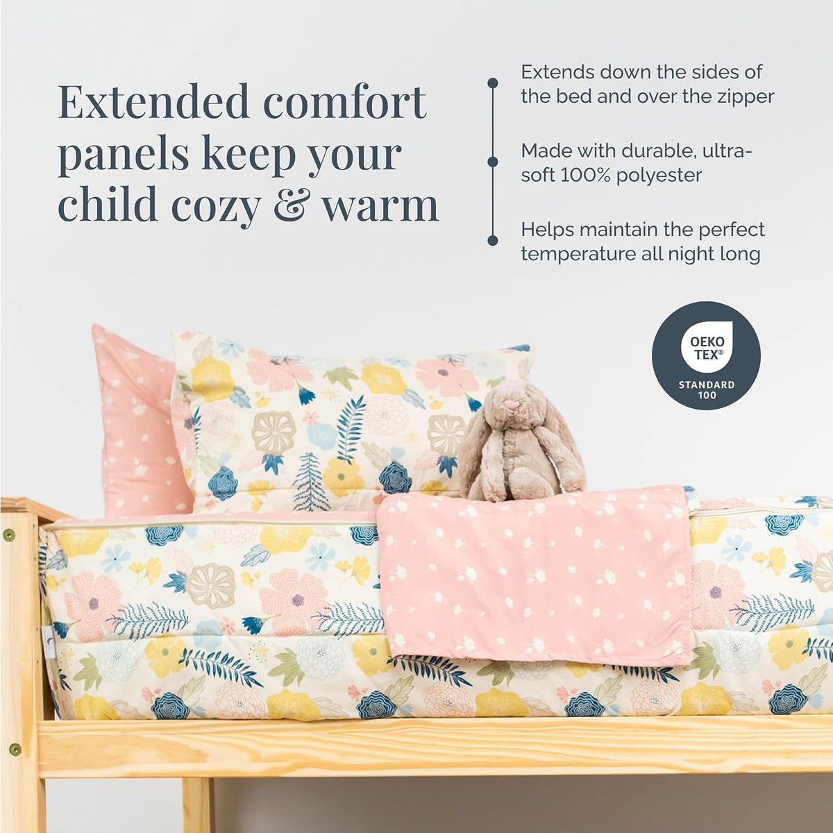 Beddy's Flower Blossoms Durable Zipper Bedding for Kids - Bed in a Bag - Pink Floral Sheets and Comforter - Includes 2 Pillowcases & 2 Shams - Easy to Make & Wash - Queen