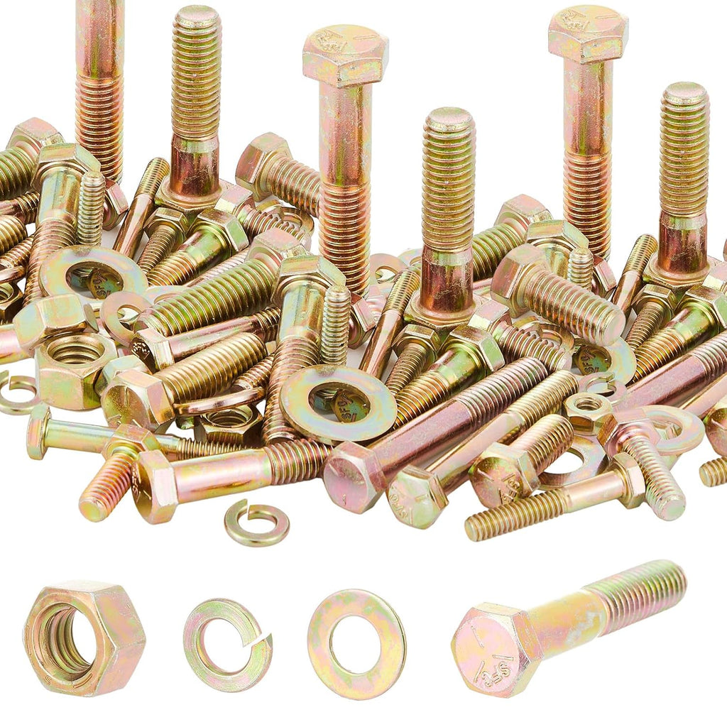 Blulu 2, 510 Pcs Grade 8 Bolts and Nuts Kit, 1/4-20, 5/16-18, 3/8-16, 7/16-14, 1/2-13 Heavy Duty Nut and Bolt Assortment to Suit Various Fastening Scenarios,Fasteners Only(Zinc Yellow)