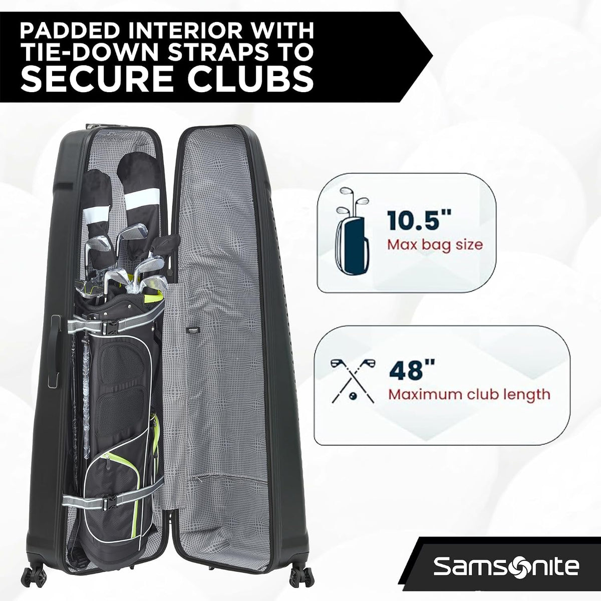Samsonite Tour Pro Golf Travel Bags for Airlines, Hard Shell Golf Travel Case with Durable ABS, 360° Multi-Directional Shark Wheels, Lightweight Golf Club Travel Bag