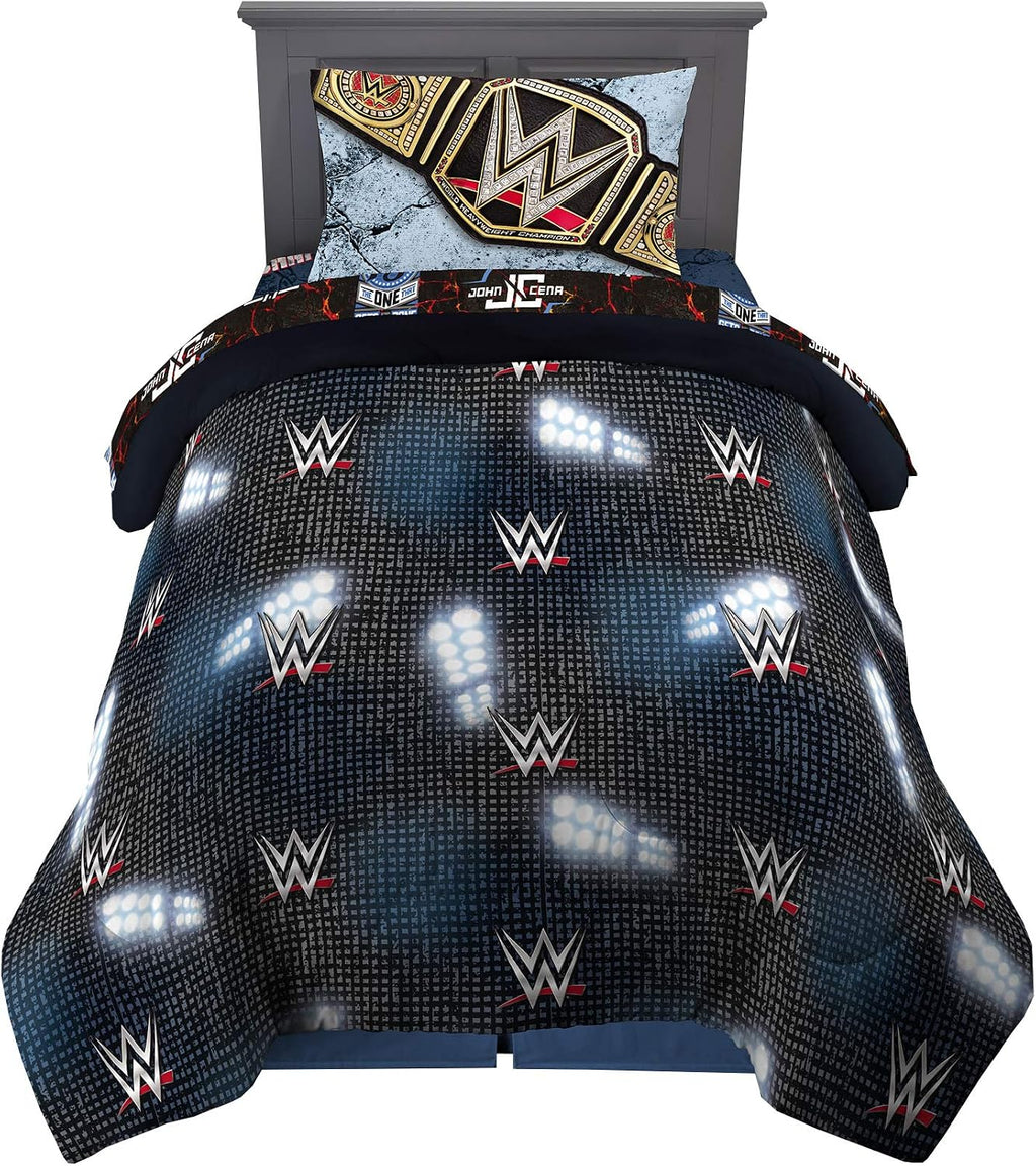 WWE Kids Bedding Comforter and Sheet Set, 4 Piece Twin Size, by WWE, Black/Multicolor