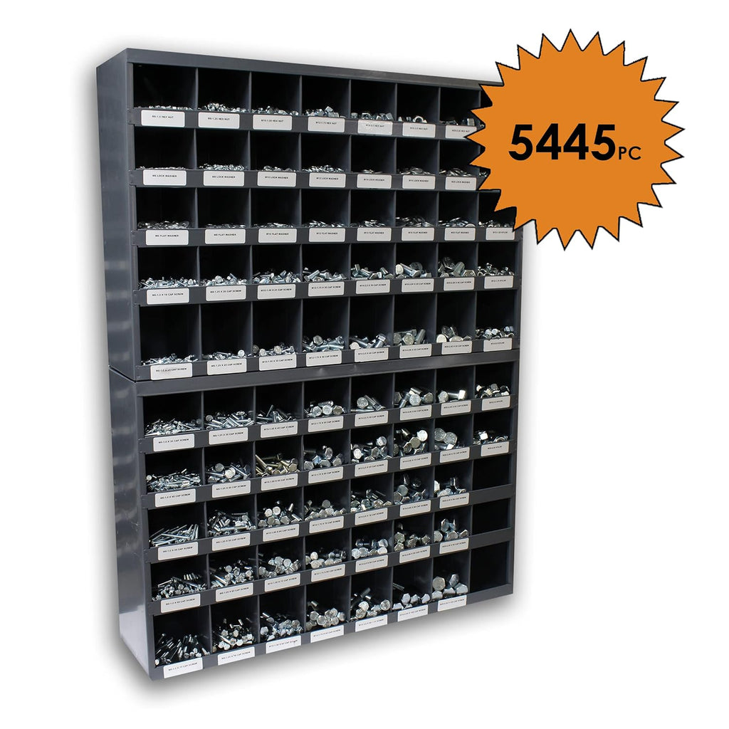 Titan Industrial Supply- 5,445 pcs Metric 10.9 Coarse Hardware Assortment Kit with Hex Cap Screws, Hex Nuts, Nylon Locknuts, Washers, & Two Durham 40 Hole Metal Bin