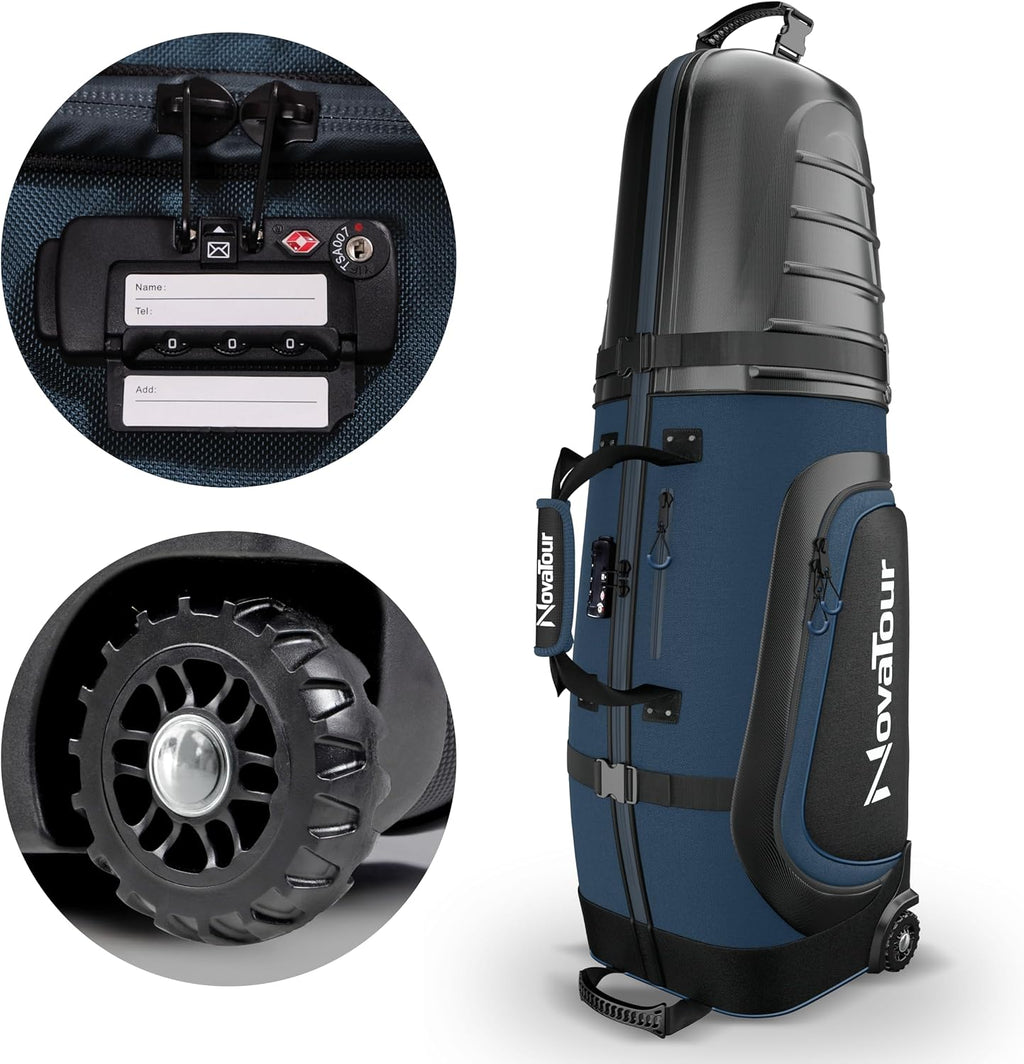 Golf Travel Bag for Airlines: Hard Case Top, Waterproof Zippers, 1680D Oxford Fabric, Built-in TSA Lock, Oversized Tank Wheels, Lightweight – Maximum Club Protection