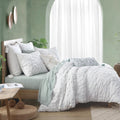 Peri Home 100% Cotton 3-Piece Duvet Cover and Sham Set, Full/Queen, White Chenille Laurel