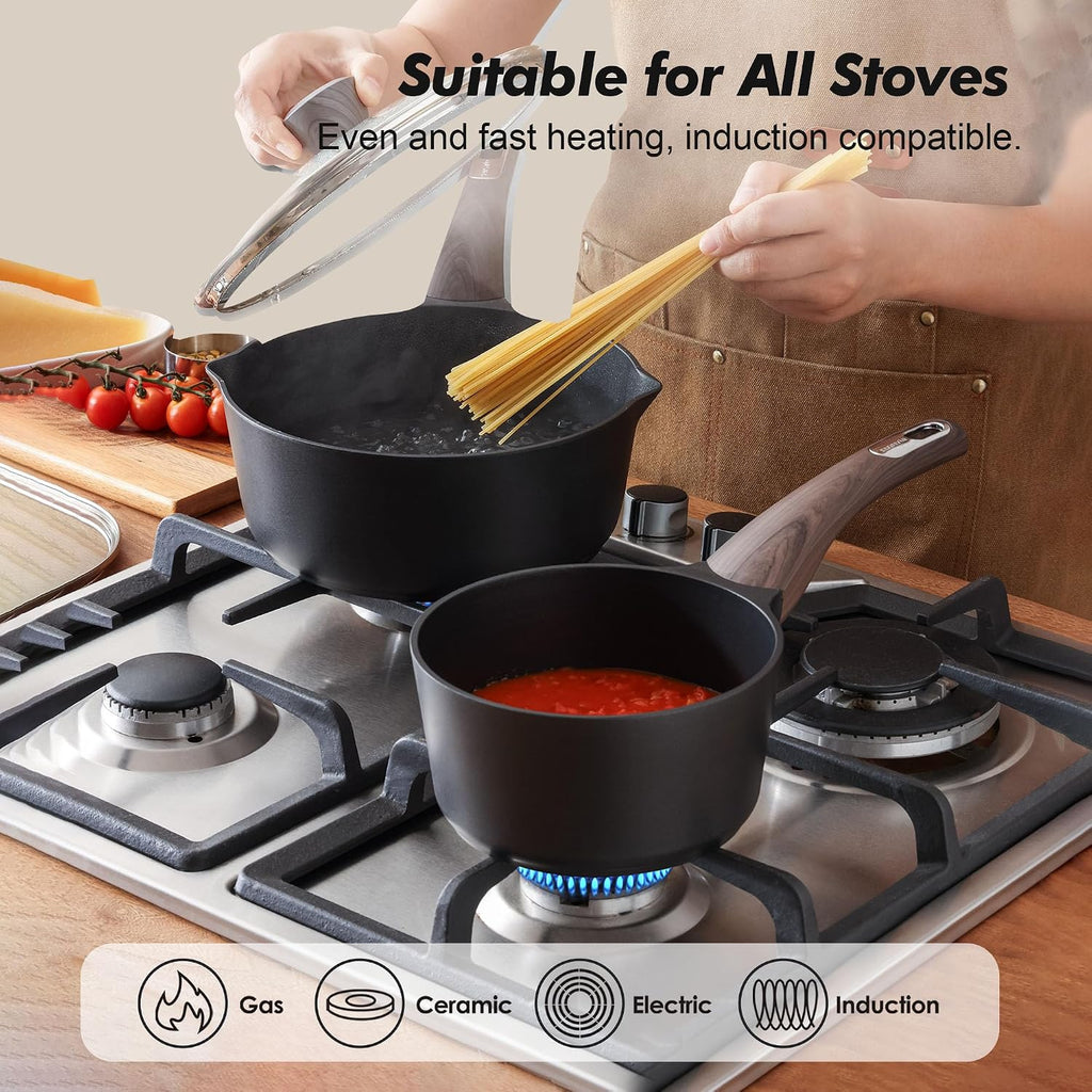 SENSARTE 26 Pcs Pots and Pans Set Nonstick,Kitchen Cooking Set,1.5 Quart Nonstick Sauce Pan with Lid,Non stick Saucier Pan, Induction Comptable, PFOA Free