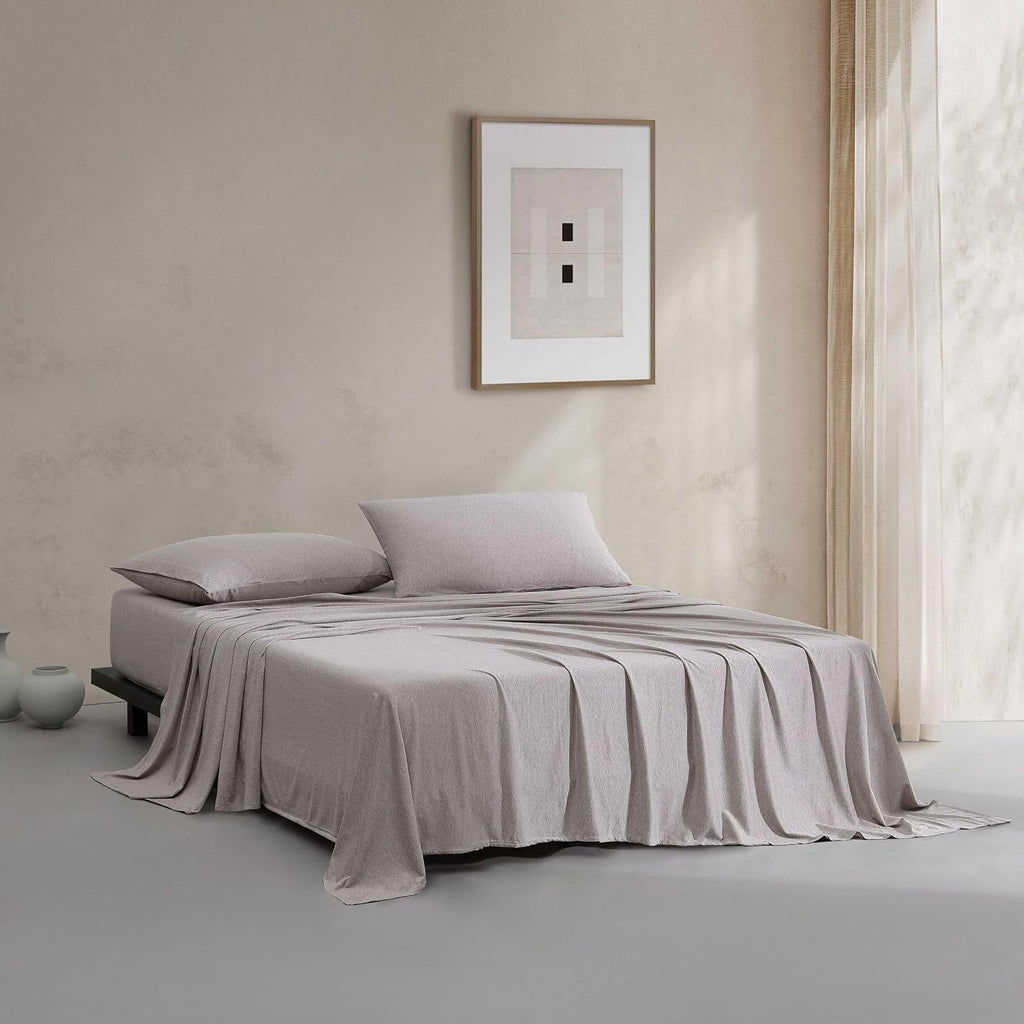 Calvin Klein - Queen Size Sheets Set, Naturally Soft Cotton-Blend Melange Jersey Bedding - Bed Sheets with Matching Pillowcases & Fitted Sheet (Modern Cotton Brown)