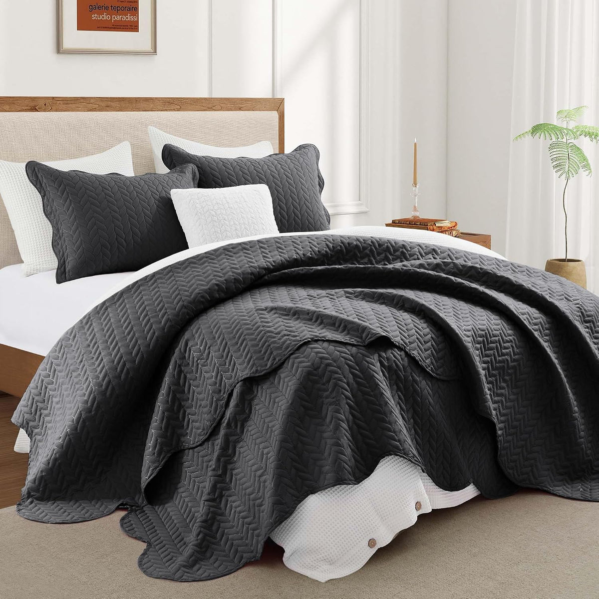 IR Imperial Rooms 8 Pack Quilt King Size Bedding (106' x 96') - Bulk Wholesale for Hotels, Guest Bedroom & Airbnbs - Lightweight Microfiber Reversible Embossed Quilts Bedspread (Charcoal)