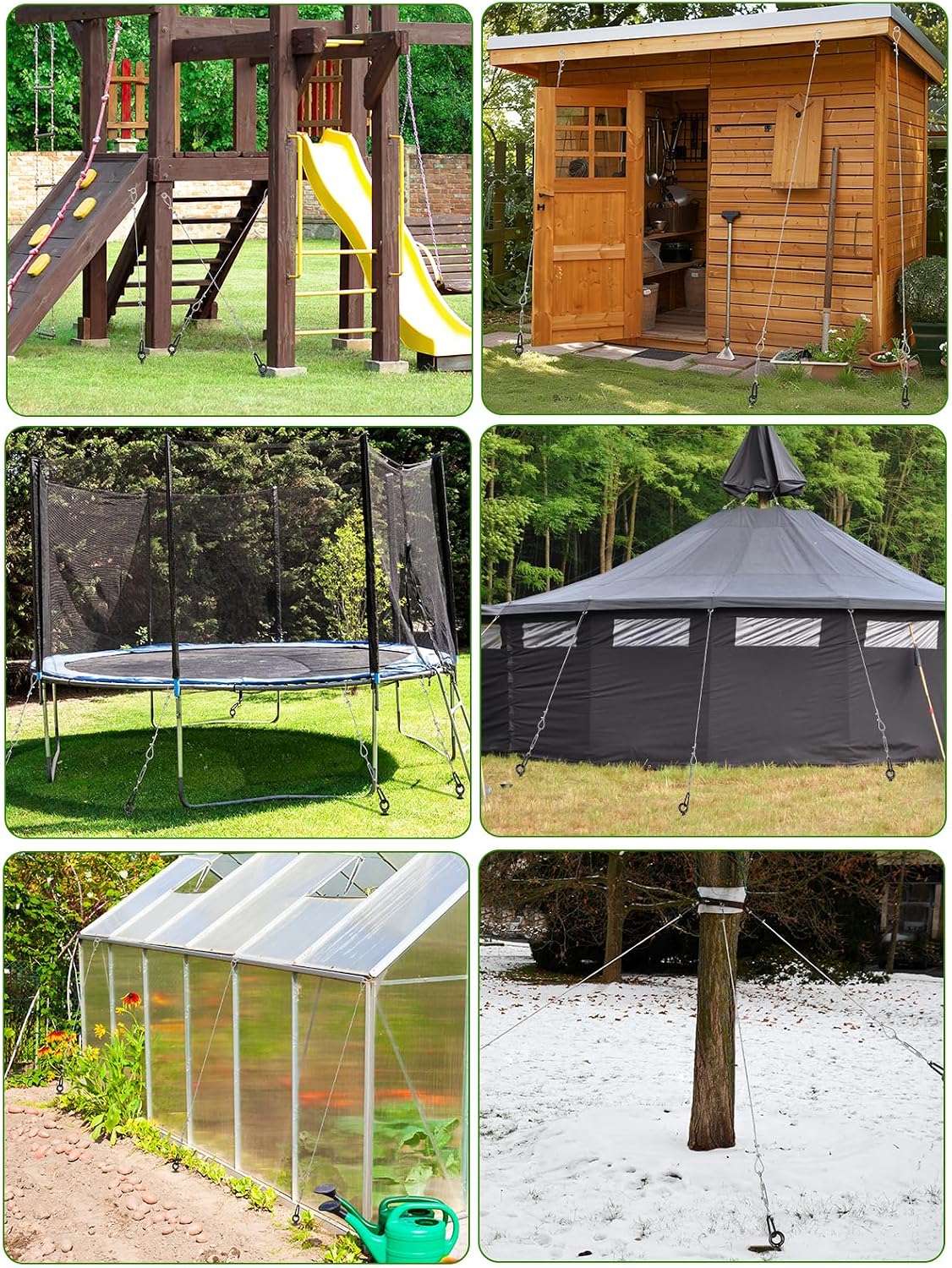 12 Pcs 30' Long Ground Anchors Shed Anchors Kit with 3/16' Galvanized Cable & Turnbuckles & Carabiners, Heavy Duty Earth Anchors for Sheds Trees Trampoline Greenhouse Swing Set Tent.