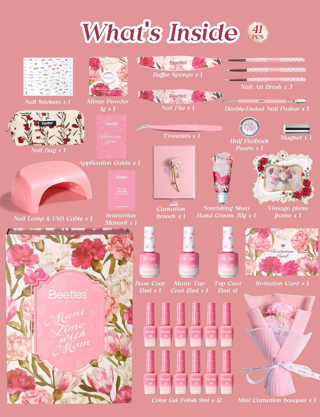 Beetles 12 Colors Summer Gift Box, Purple Pink Red Cat Eye Gel Nail Polish Kit with U V Light, HEMA Free TPO Free Complete Manicure Kit Shea Butter Hand Cream Gift Box for Women
