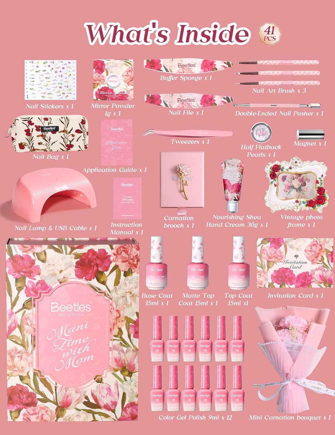 Beetles 12 Colors Summer Gift Box, Purple Pink Red Cat Eye Gel Nail Polish Kit with U V Light, HEMA Free TPO Free Complete Manicure Kit Shea Butter Hand Cream Gift Box for Women