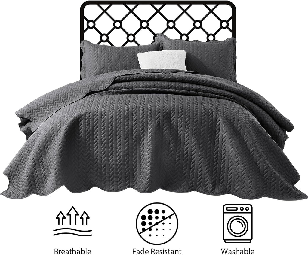 IR Imperial Rooms 8 Pack Quilt King Size Bedding (106' x 96') - Bulk Wholesale for Hotels, Guest Bedroom & Airbnbs - Lightweight Microfiber Reversible Embossed Quilts Bedspread (Charcoal)