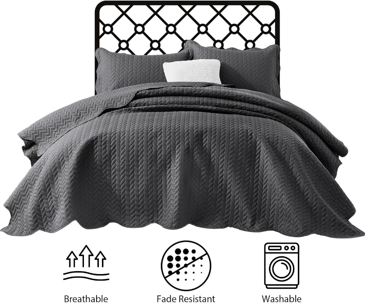 IR Imperial Rooms 8 Pack Quilt King Size Bedding (106' x 96') - Bulk Wholesale for Hotels, Guest Bedroom & Airbnbs - Lightweight Microfiber Reversible Embossed Quilts Bedspread (Charcoal)