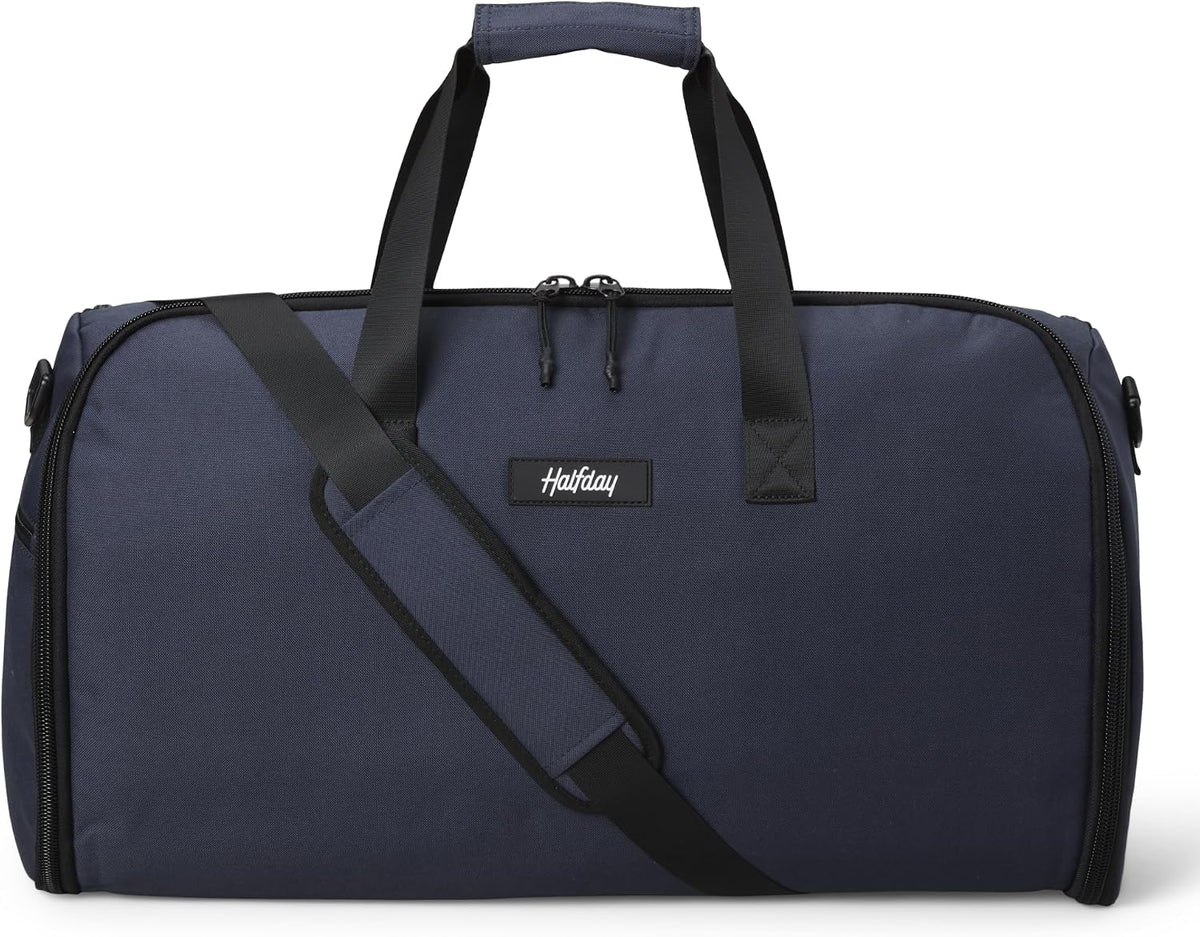 Halfday Convertible 2-in-1 Garment Duffel Weekender Bag 45L: Wrinkle-Free Travel (Hanging Suit Compartment, Shoe Pockets, Trolley Sleeve), Durable & Water-Resistant Carry-on, Marine
