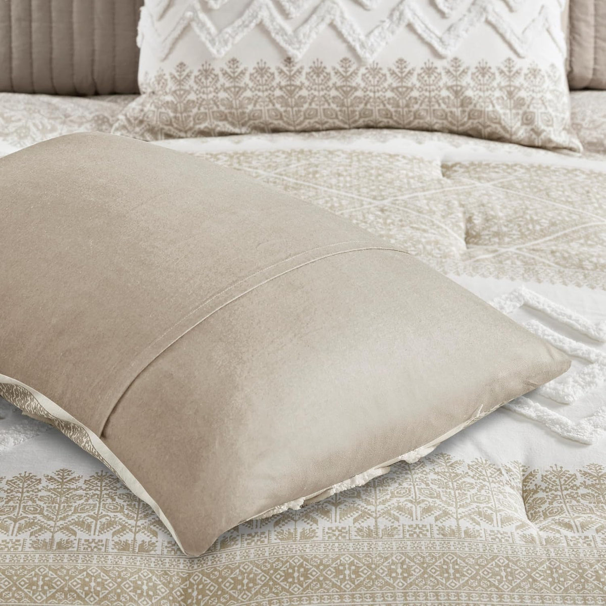 Ink+Ivy King Comforter Set, Chic Chevron Chenille Tufting Accent, Boho Comforters, All Season, Lightweight Cotton Comforter Bedding, 2 Shams, Mila, Cal Taupe 3 Piece