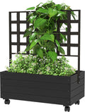 54x96x12inch Eco-Friendly Wooden Elevated Garden Bed with Custom Trellis System and Universal Swivel Wheels for Easy Portability