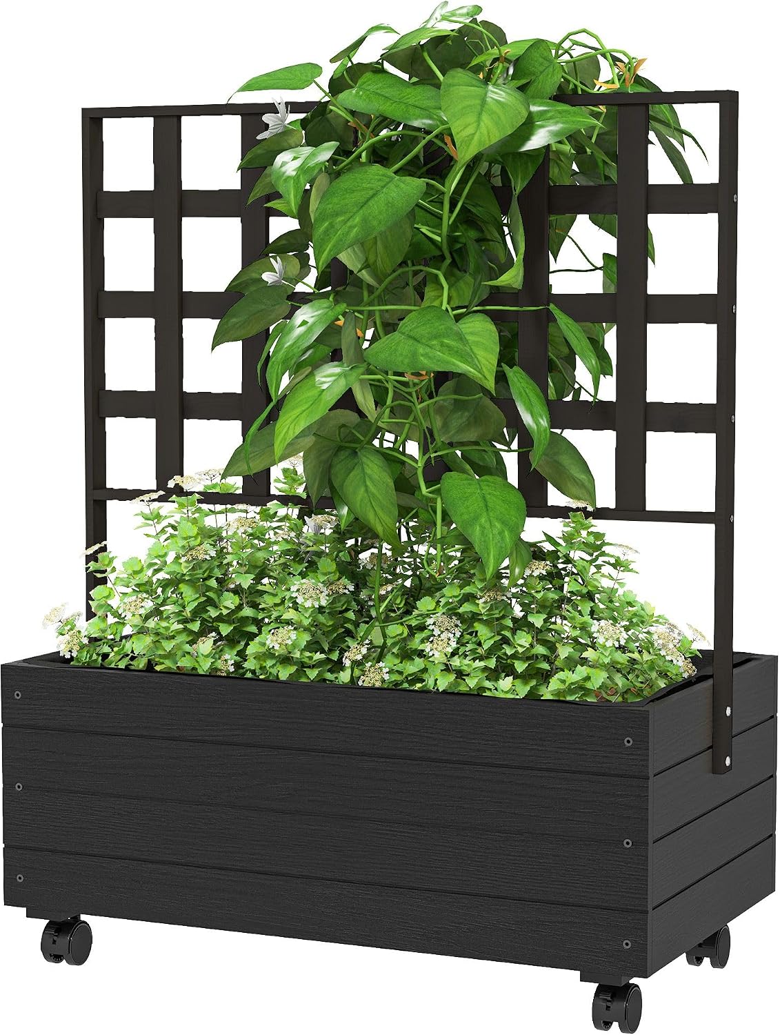 54x96x12inch Eco-Friendly Wooden Elevated Garden Bed with Custom Trellis System and Universal Swivel Wheels for Easy Portability