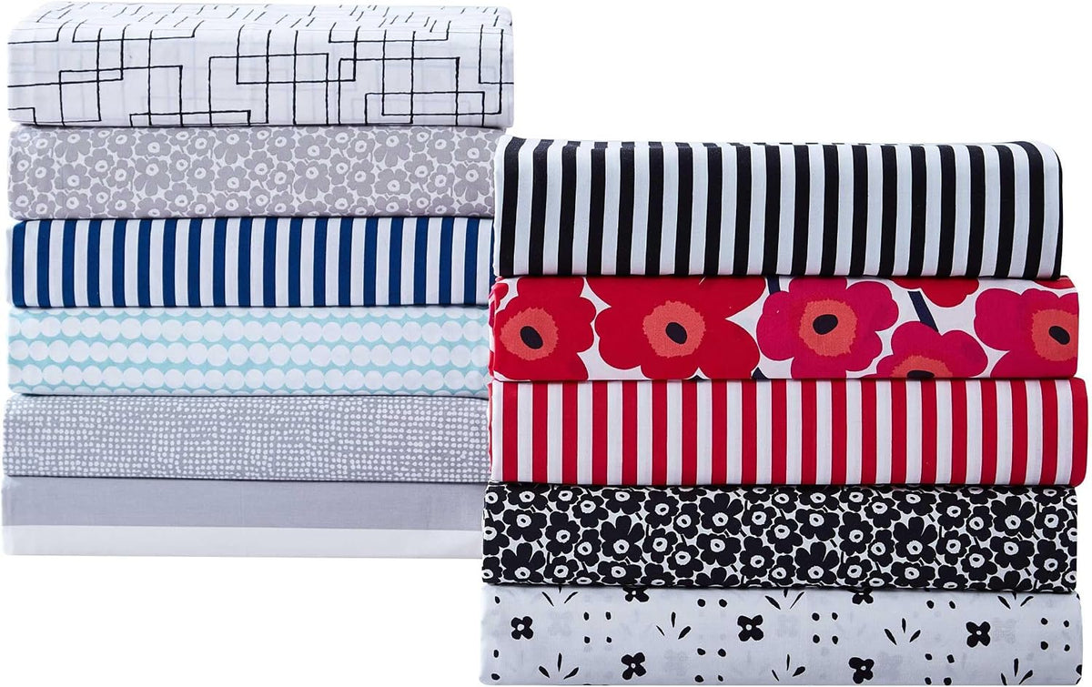 Marimekko - Queen Sheet Set, Premium Cotton Percale Bedding Set with Matching Shams, Lightweight & Breathable Bed Essentials (Orkanen Grey, Queen)