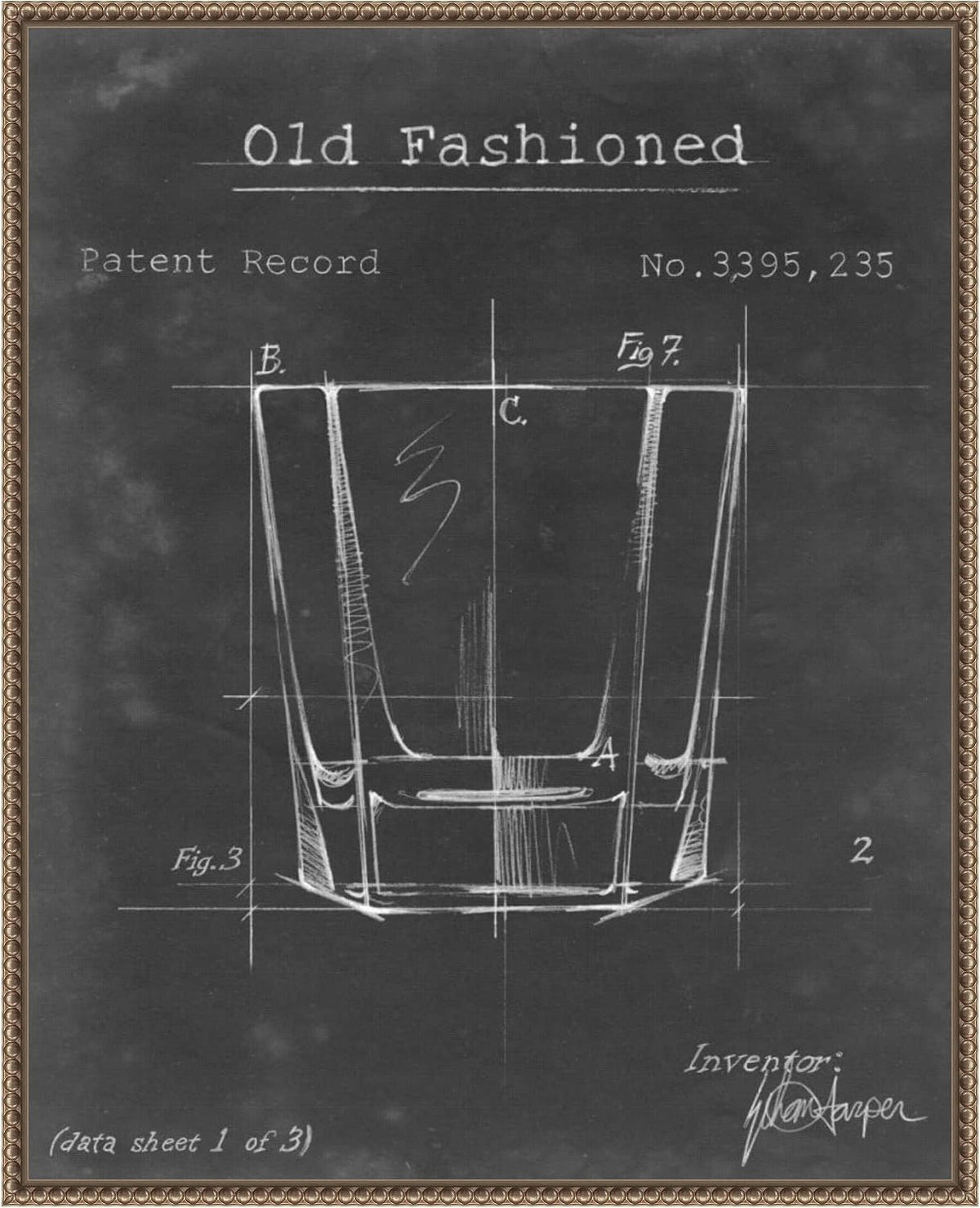 Amanti Art Framed Canvas Wall Art 28x23 Barware Blueprint I by Ethan Harper, Framed Wall Art Canvas, Architecture Artwork, Traditional Decor, Medium Poster Painting for Living Room, Bedroom, Bathroom