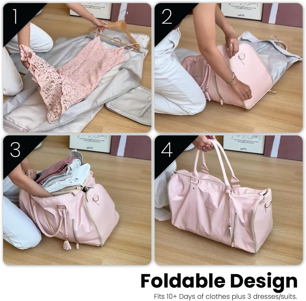 Luhxe Travel Convertible Carry On Garment Roller Bag 2.0 with Shoe Pouch & Detachable Shoulder Strap – Improved Zipper and reinforced straps - Rose