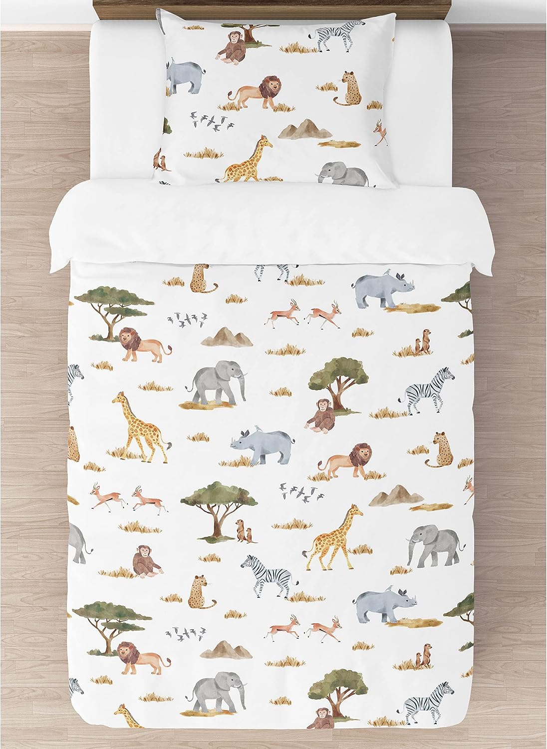 Sweet Jojo Designs 2-Piece Twin Comforter Set (Jungle Animals) for Boys/Girls, Children, Kids Bedding, Bed in a Bag incl. Blanket & Pillow Sham (Wildlife, Safari, Animal, Elephant, Giraffe, Monkey)