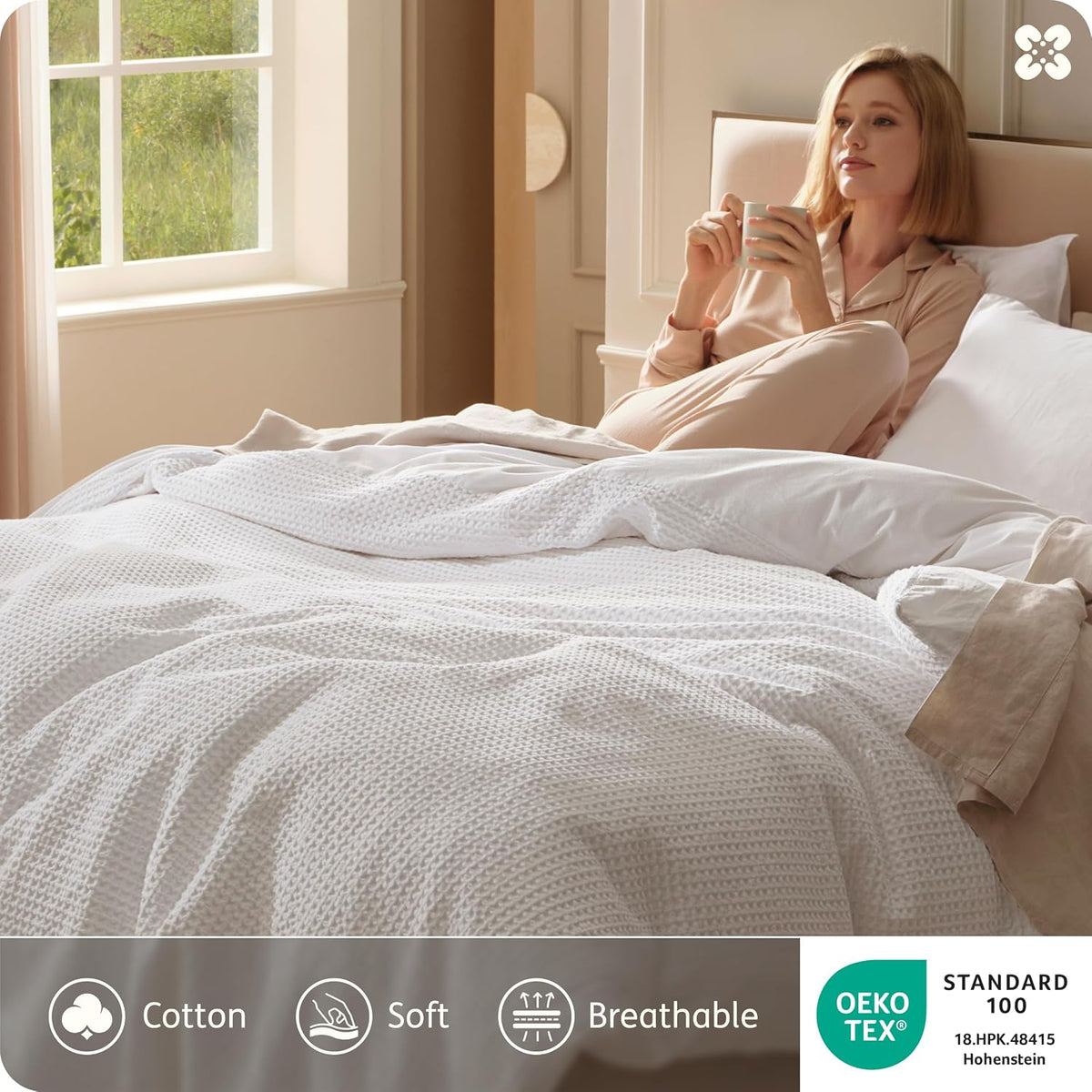 Bedsure Cotton Duvet Cover Oversized King Size - 100% Cotton Waffle Weave Snow White Duvet Cover, PureWoven Textured Breathable Bedding Comforter Cover for All Season, 1 Duvet Cover Only 120'x98'