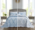 HZ & HY Oversized King Bedspread 138x122 Extra Wide, Jacquard Matelasse Damask Pattern Design, Lightweight, Reversible, 5 Piece, 100% Microfiber, California/Alaskan King, Wathet Blue