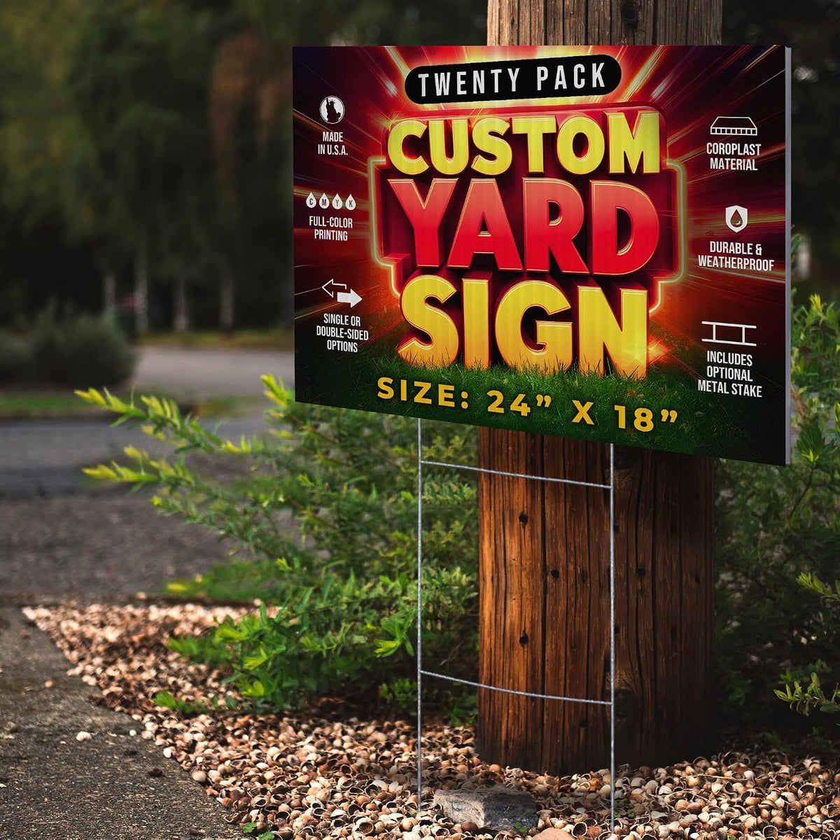 20 Pack 24'x18' Custom Yard Signs with Stakes, Personalized Yard Signs for Outdoors, Customized Full Color Print Corrugated Signs for Business