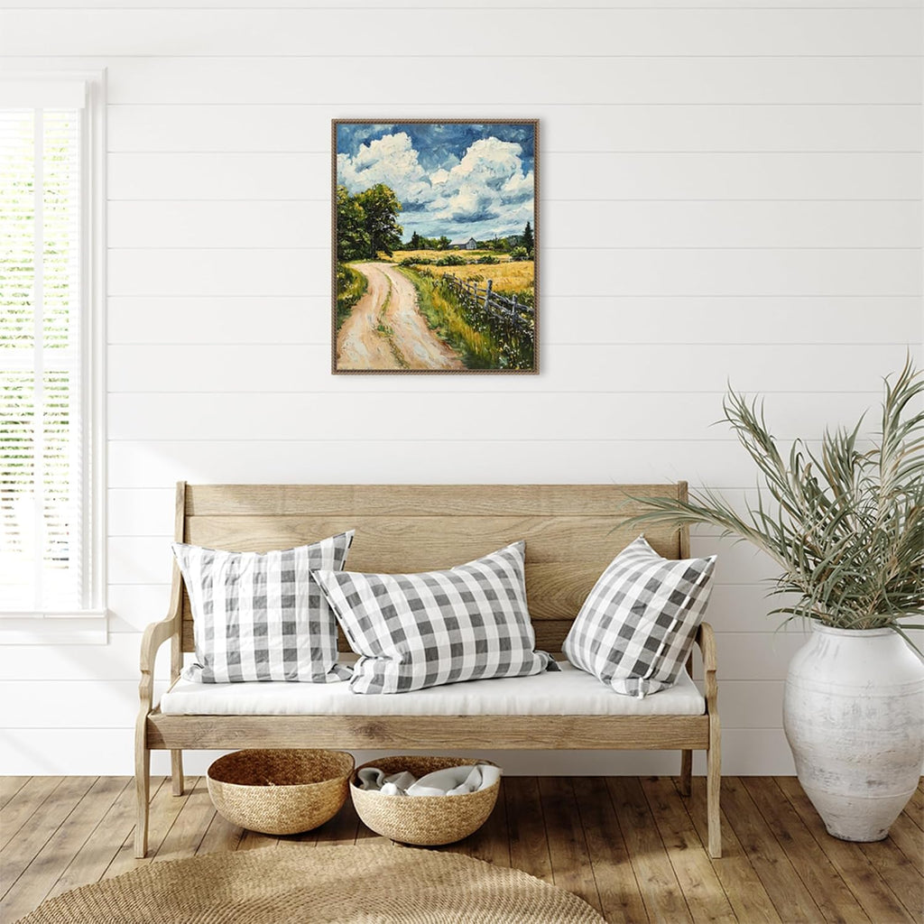 Amanti Art Framed Canvas Wall Art 28x23 Impasto Rural Path by Walker Noble, Framed Wall Art Canvas, Landscapes Artwork, Traditional Decor, Medium Poster Painting for Living Room, Bedroom, Bathroom,