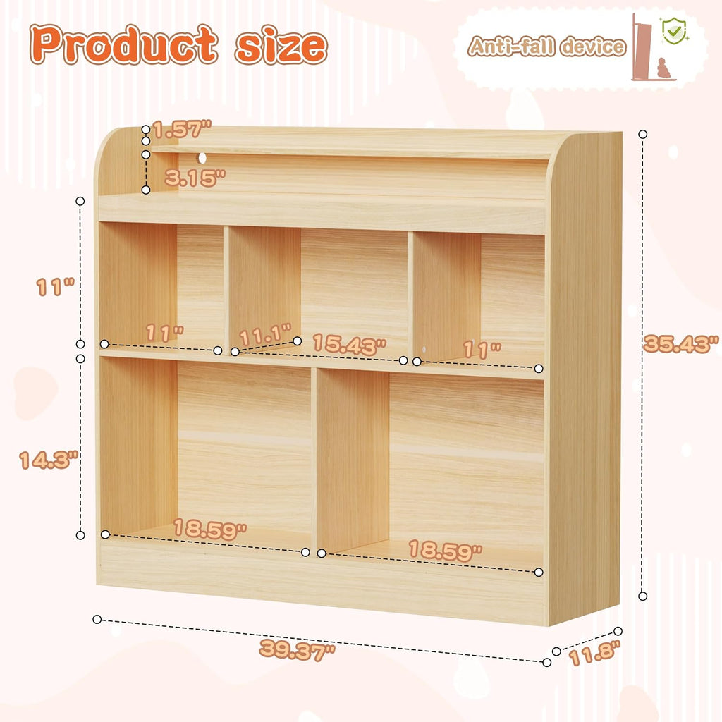 Lkeiyay Open Shelf Kids Bookcase,Montessori Toy Organizer with LED Lights - Oak Wooden Open Bookcase for Kids, Bedroom, Back to School,Playrooms & Nurseries