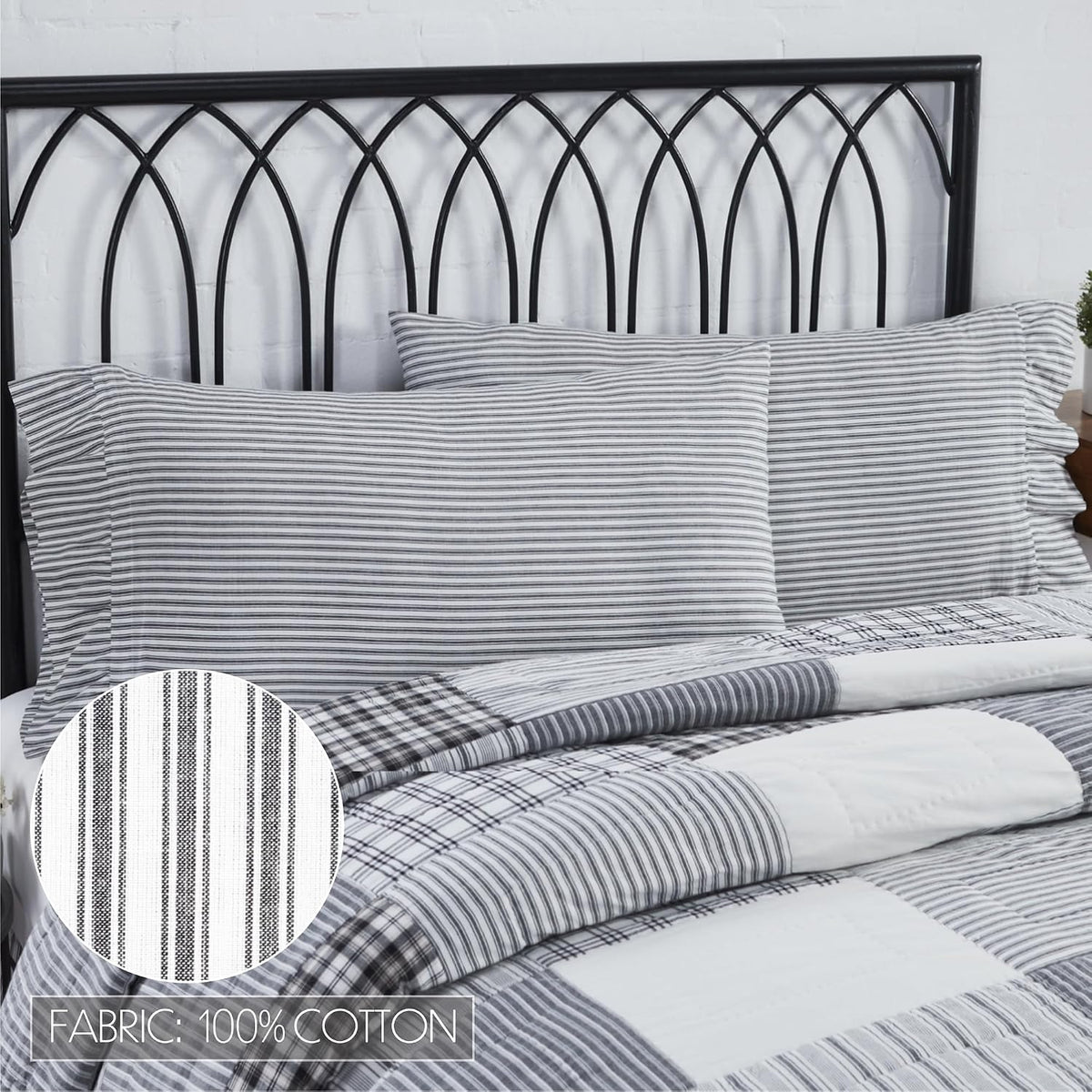 VHC Brands Sawyer Mill Black 8 Piece King Quilt Set (1 Quilt, 2 King Shams, 2 Pillowcase, 2 Euro Shams, 1 Bed Skirt)