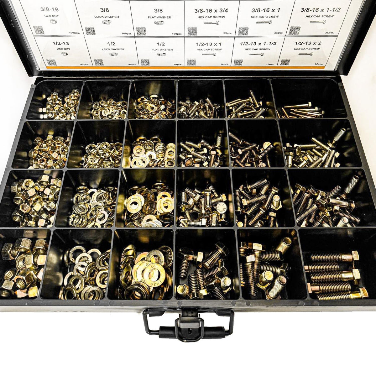 Titan Industrial Supply-1275 Piece Grade 8 Yellow Zinc Nut Bolt Washer Assortment, Hex Head Cap Screws, Flat and Lock Washers, Hex Nuts, Coarse Thread USS Kit