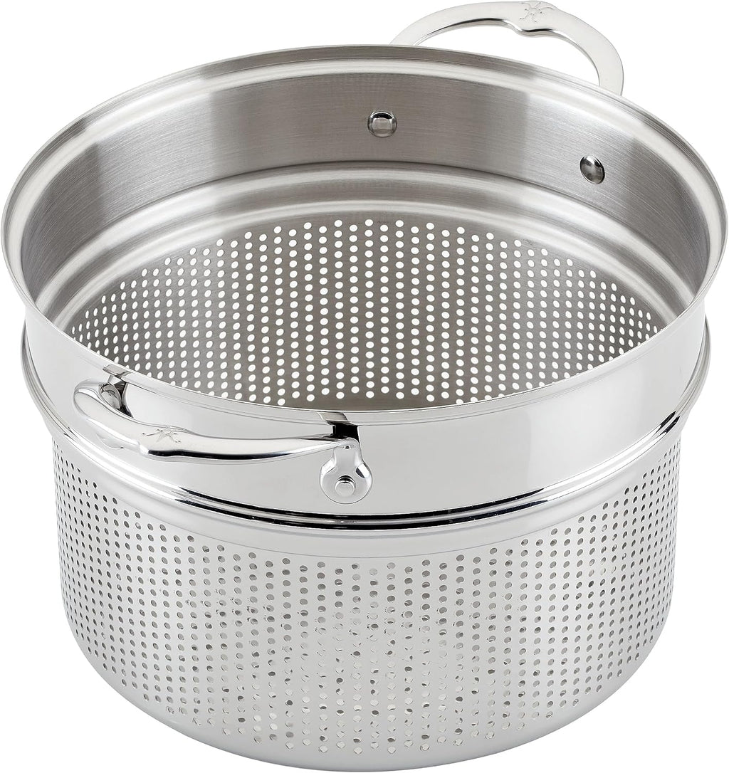 Hestan Provisions 8-Quart Stainless Steel Pasta Insert and Steamer Basket - Fits 8 Qt Stock Pots, 18/10 Stainless Steel, Dishwasher Safe
