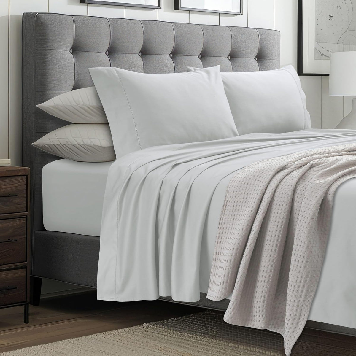 Tribeca Living 1000 Thread Count Egyptian Cotton Sheets Queen Size - Silky Smooth Sateen Weave for Luxurious Sleep - 22 Inch Deep Pocket 4-Piece Set in Ivory