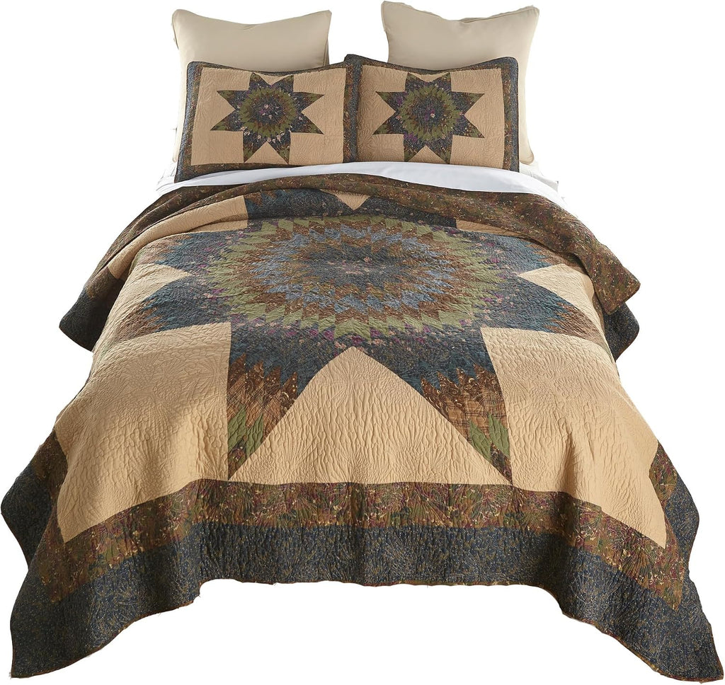 Donna Sharp Twin Bedding Set - 2 Piece - Forest Star Cotton Lodge Quilt Set with Twin Quilt and One Standard Pillow Sham - Machine Washable