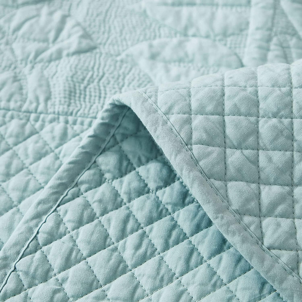 MarCielo 100% Cotton Quilt Set - 3-Piece Embroidered Farmhouse Bedspread & Shams, All-Season Breathable Bedding(Aruba Blue,King)