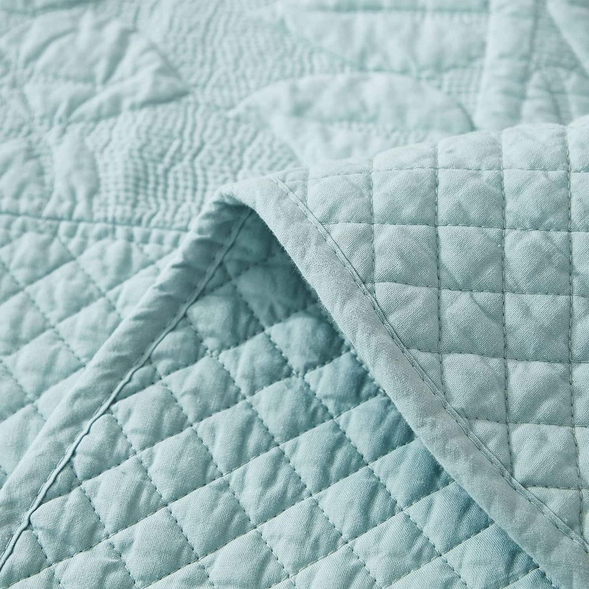 MarCielo 100% Cotton Quilt Set - 3-Piece Embroidered Farmhouse Bedspread & Shams, All-Season Breathable Bedding(Aruba Blue,King)