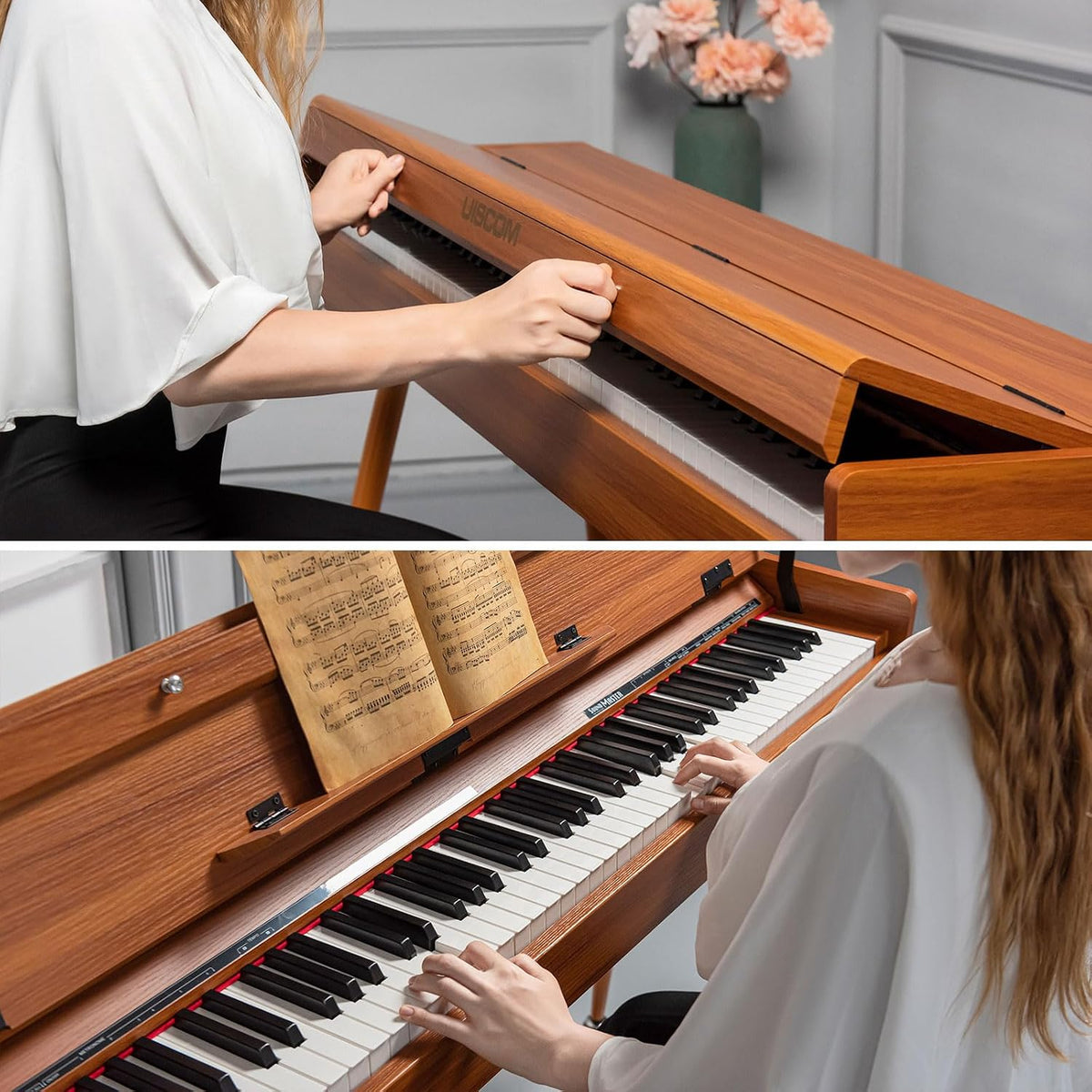 UISCOM 88 Key Weighted Digital Piano - Wooden Desk Electric Piano Transforms Between Desk and Vanity - Progressive Hammer-Action Keyboard, Perfect for Beginners with MIDI Functionality