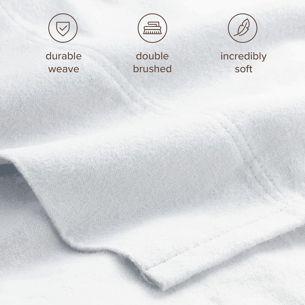 Bare Home Organic Cotton Flannel Sheet Set - Split King Size - 100% Cotton - Double Brushed for Extra Softness & Comfort - Warm, Cozy, and Durable - Breathable - Bed Sheets (Split King, White)