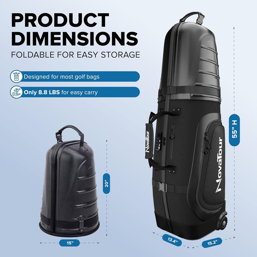 Golf Travel Bag for Airlines: Hard Case Top, Waterproof Zippers, 1680D Oxford Fabric, Built-in TSA Lock, Oversized Tank Wheels, Lightweight – Maximum Club Protection
