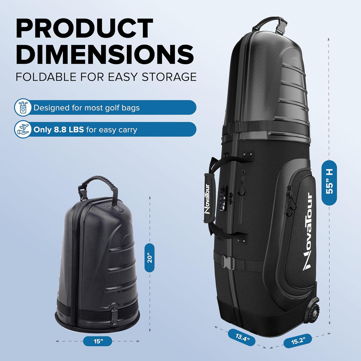 Golf Travel Bag for Airlines: Hard Case Top, Waterproof Zippers, 1680D Oxford Fabric, Built-in TSA Lock, Oversized Tank Wheels, Lightweight – Maximum Club Protection