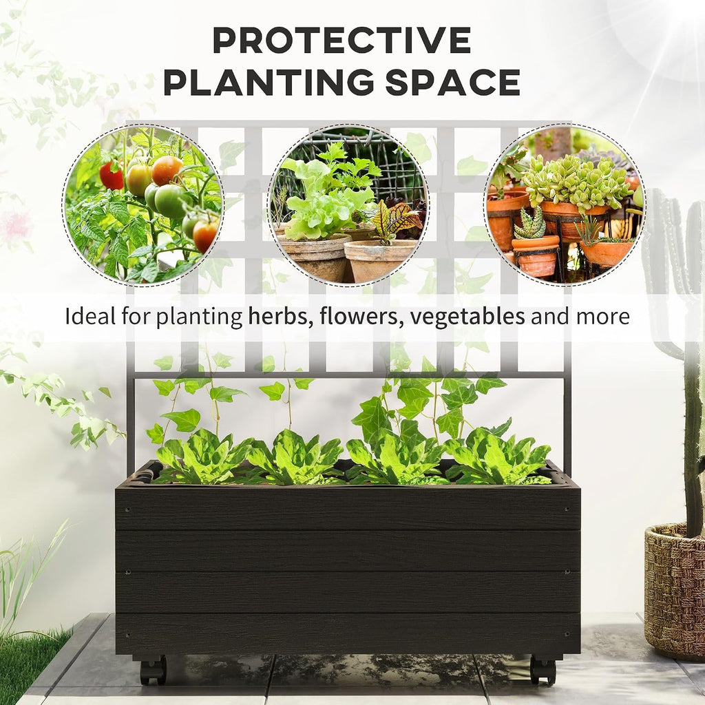 54x96x12inch Eco-Friendly Wooden Elevated Garden Bed with Custom Trellis System and Universal Swivel Wheels for Easy Portability