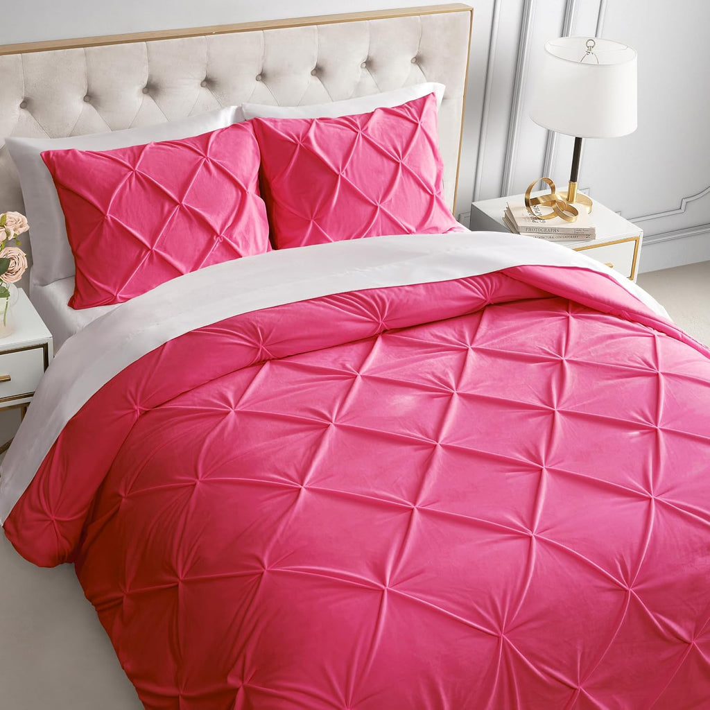 Juicy Couture Kiss Pleat Plush Micromink Hot Pink Full/Queen Comforter Set - Cozy 3 Piece Bedding Ensemble